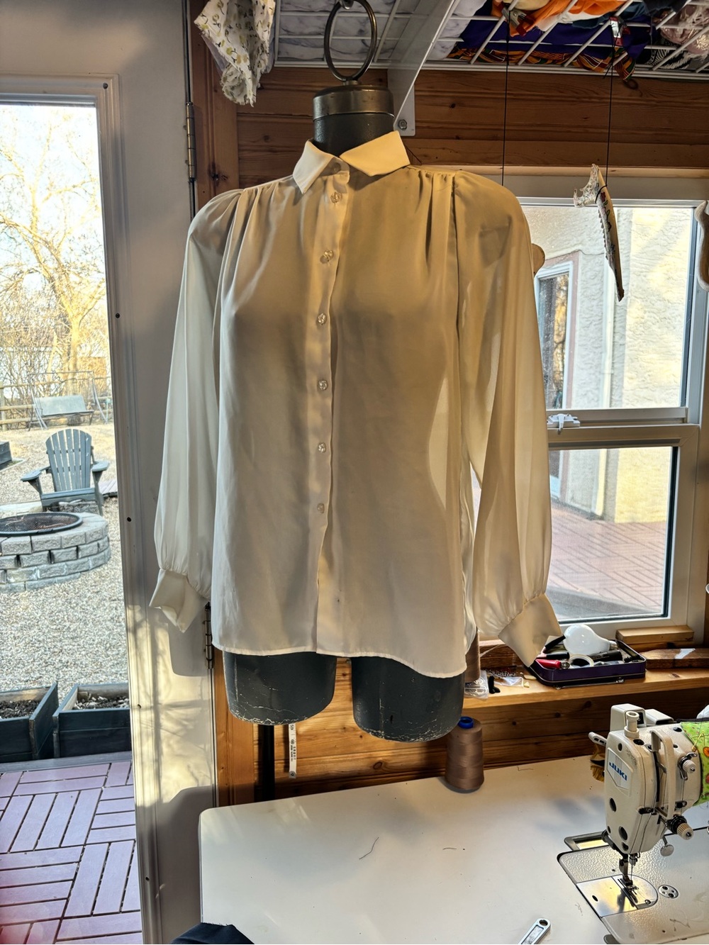 White Long-Sleeve sheer Button-Up Blouse